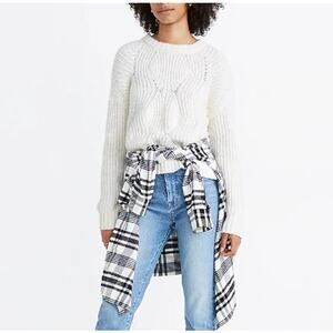 Women's Madewell Long Sleeve Cable Knit Crop Pullover Sweater, Size XS - White